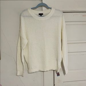 white waffle knit scoop neck sweater